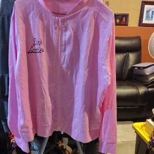 Stylish pink front zip jacket with 'Pink Ladies' embroidery.